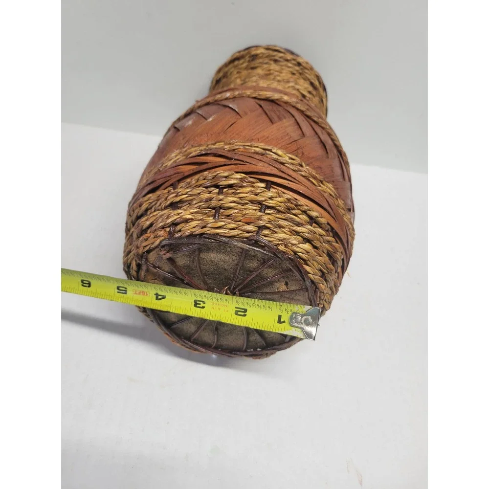 Rustic Woven Seagrass and Bamboo Wrapped Clay pottery. Vase Decorative‎ Urn